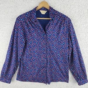 Vintage Sears Blue Tulip Perma Prest Button Shirt Size L, 29 70s All Over Print